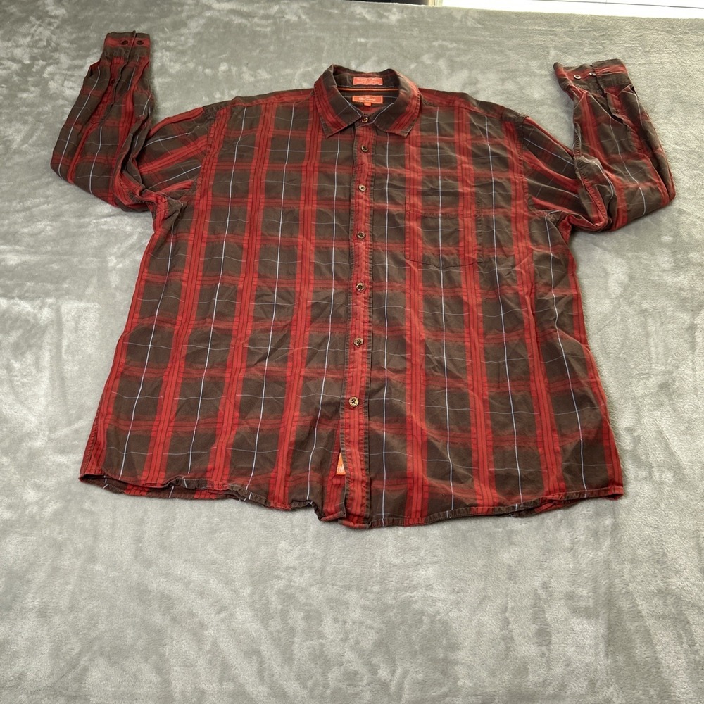 Façonnable Jeans Shirt Mens XL Red Plaid Regular Long Sleeve Button Front